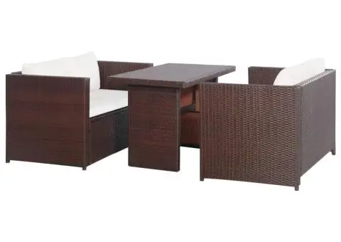 Set mobilier bistro cu perne, 3 piese, maro, poliratan - 1/5