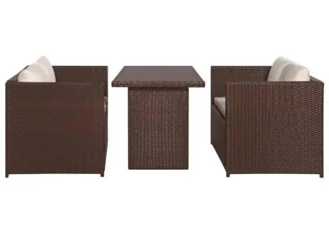 Set mobilier bistro cu perne, 3 piese, maro, poliratan - 2/5