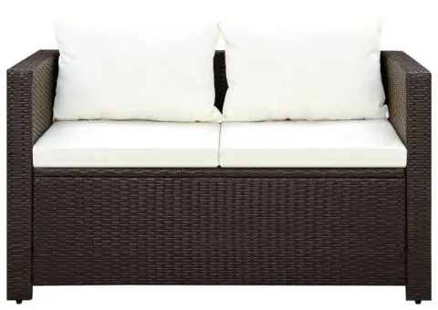 Set mobilier bistro cu perne, 3 piese, maro, poliratan - 3/5