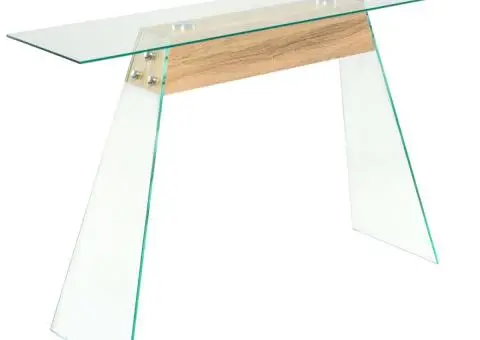 Masă consolă, sticlă și MDF, 120x30x76 cm, culoare stejar - 1/5