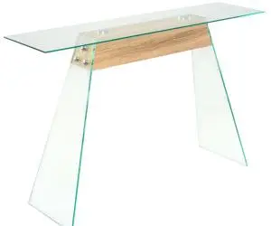 vidaXL Masă consolă, sticlă și MDF, 120x30x76 cm, culoare stejar