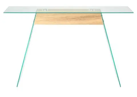 Masă consolă, sticlă și MDF, 120x30x76 cm, culoare stejar - 2/5