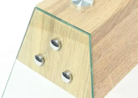 Masă consolă, sticlă și MDF, 120x30x76 cm, culoare stejar - 3/5