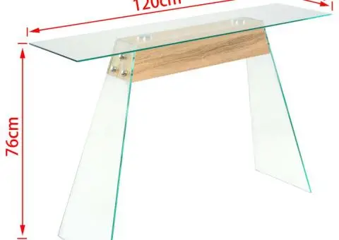 Masă consolă, sticlă și MDF, 120x30x76 cm, culoare stejar - 5/5