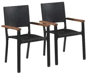 vidaXL Scaune de exterior, 2 buc., negru, poliratan