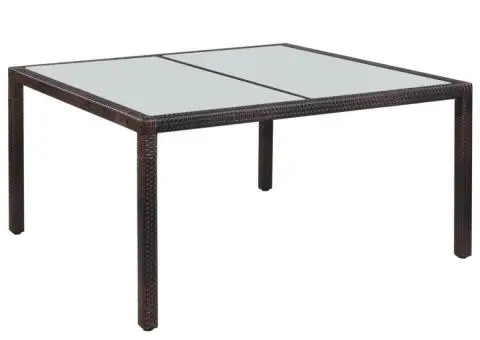 Masă de grădină, maro, 150 x 90 x 75 cm, poliratan și sticlă