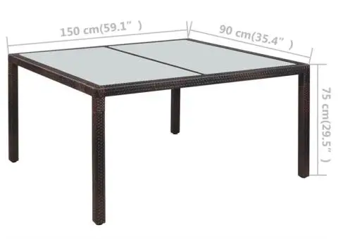 Masă de grădină, maro, 150 x 90 x 75 cm, poliratan și sticlă - 2/2