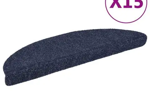 Covorașe autoadezive pentru scări, 15 buc., 56x17x3 cm, semirotunde, albastre - 1/5