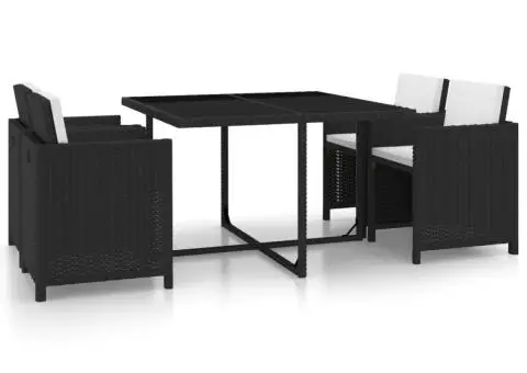 Set mobilier de exterior cu perne, 5 piese, negru, poliratan - 1/5