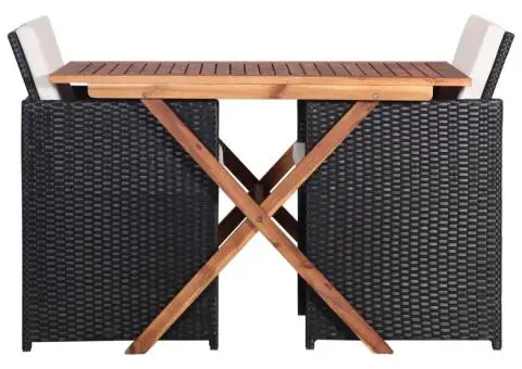 Set bistro, 3 piese, negru, poliratan și lemn de acacia - 2/5