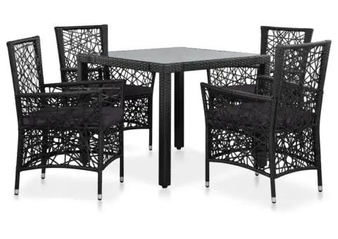Set mobilier de exterior, 5 piese, negru, poliratan - 1/5