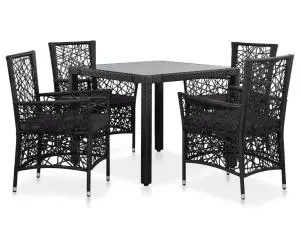 vidaXL Set mobilier de exterior, 5 piese, negru, poliratan