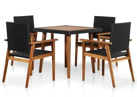 Set mobilier de exterior, 5 piese, negru și maro, poliratan - 1/5