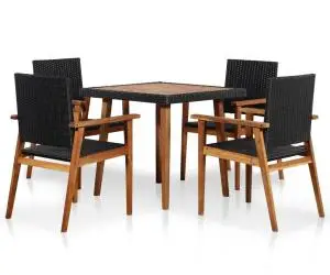 vidaXL Set mobilier de exterior, 5 piese, negru și maro, poliratan