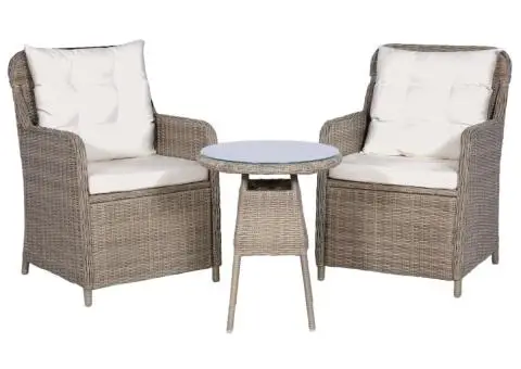 Set bistro cu perne de șezut & spate, 3 piese, maro, poliratan - 1/5