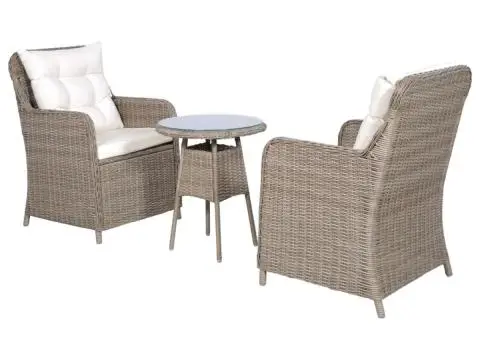 Set bistro cu perne de șezut & spate, 3 piese, maro, poliratan - 2/5