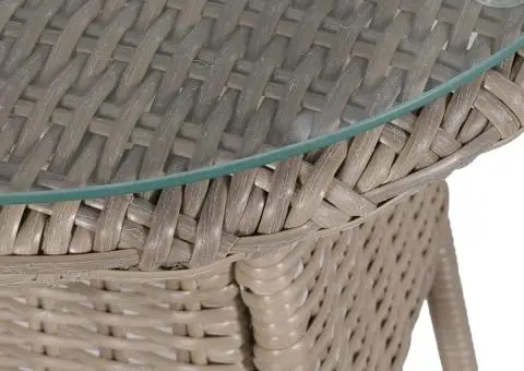 Set bistro cu perne de șezut & spate, 3 piese, maro, poliratan - 4/5