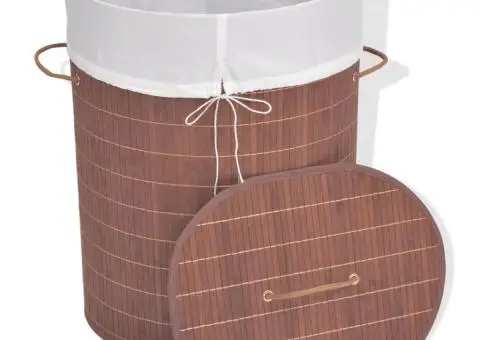 Coș de rufe din bambus, oval, maro - 2/5