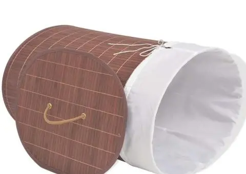 Coș de rufe din bambus, oval, maro - 3/5