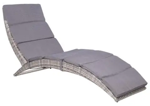 Șezlong de plajă pliabil cu pernă, gri, poliratan - 1/5