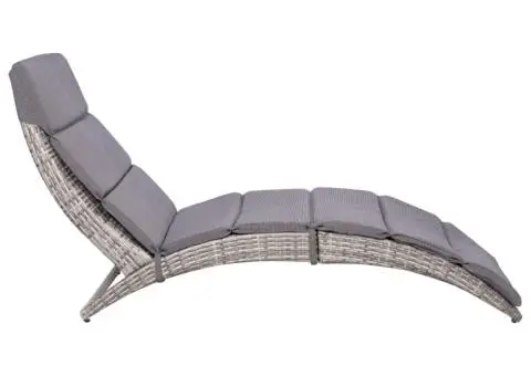 Șezlong de plajă pliabil cu pernă, gri, poliratan - 2/5