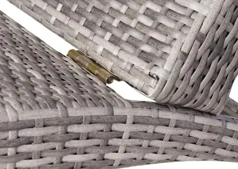 Șezlong de plajă pliabil cu pernă, gri, poliratan - 4/5