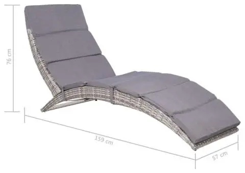 Șezlong de plajă pliabil cu pernă, gri, poliratan - 5/5