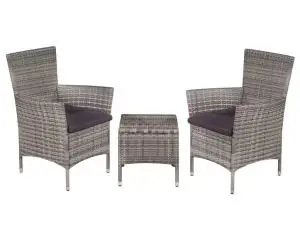 vidaXL Set mobilier bistro, 3 piese, gri, poliratan