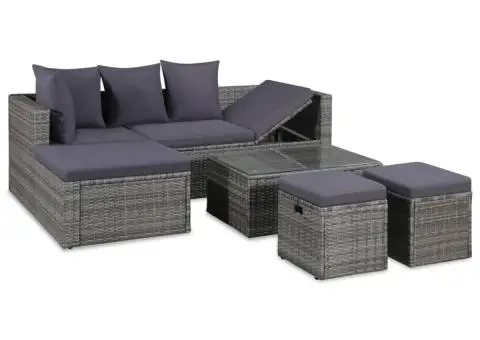 Set mobilier de grădină cu perne, 4 piese, gri, poliratan - 1/5