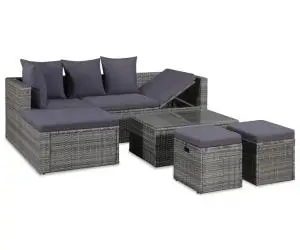 vidaXL Set mobilier de grădină cu perne, 4 piese, gri, poliratan