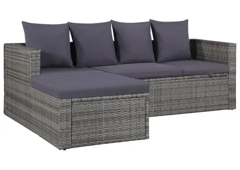 Set mobilier de grădină cu perne, 4 piese, gri, poliratan - 2/5