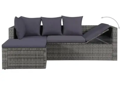 Set mobilier de grădină cu perne, 4 piese, gri, poliratan - 3/5