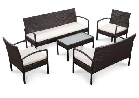 Set mobilier de grădină cu perne, 5 piese, maro, poliratan - 1/5