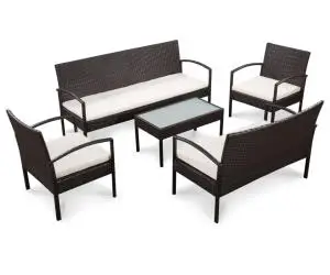 vidaXL Set mobilier de grădină cu perne, 5 piese, maro, poliratan