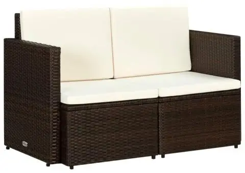 Canapea de grădină cu 2 locuri, cu perne, maro, poliratan - 1/5