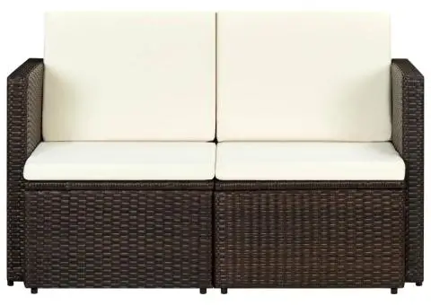 Canapea de grădină cu 2 locuri, cu perne, maro, poliratan - 2/5