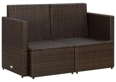 Canapea de grădină cu 2 locuri, cu perne, maro, poliratan - 5/5