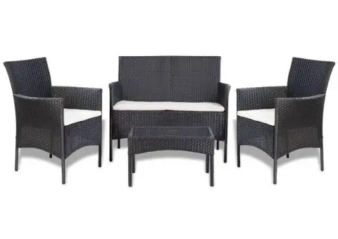 Set mobilier de grădină cu perne, 4 piese, negru, poliratan - 1/5