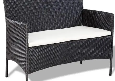 Set mobilier de grădină cu perne, 4 piese, negru, poliratan - 4/5