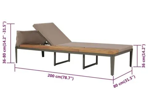 Șezlong de plajă cu perne, maro, lemn masiv acacia - 5/5