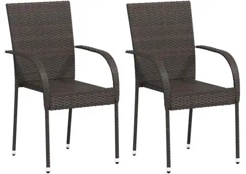 Scaune de exterior stivuibile, 2 buc., maro, poliratan - 1/5