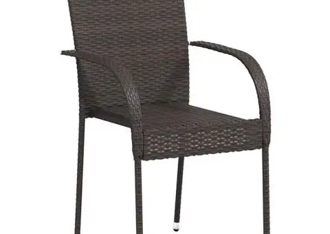 Scaune de exterior stivuibile, 2 buc., maro, poliratan - 2/5