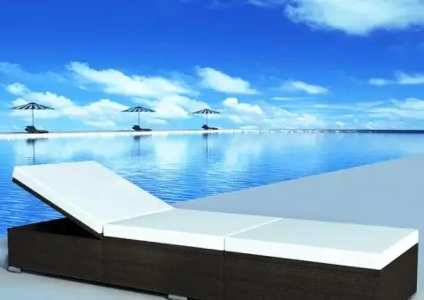 Șezlong de plajă cu pernă, maro, poliratan - 1/5