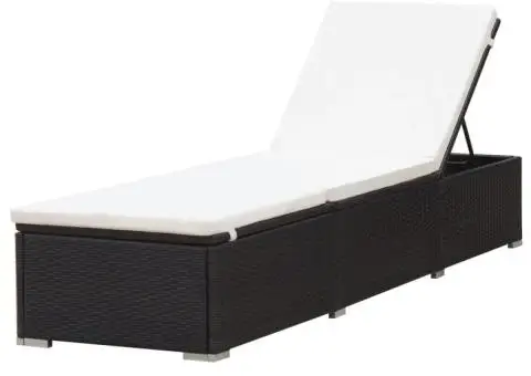 Șezlong de plajă cu pernă, maro, poliratan - 3/5