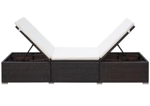 Șezlong de plajă cu pernă, maro, poliratan - 4/5
