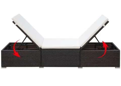 Șezlong de plajă cu pernă, maro, poliratan - 5/5