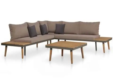 Set mobilier grădină cu perne, 4 piese, maro, lemn acacia - 1/5