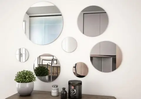 Set oglindă de perete, 7 piese, sticlă, rotundă - 1/5