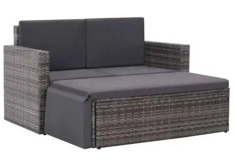 Set mobilier de grădină cu perne, 2 piese, gri, poliratan - 1/5