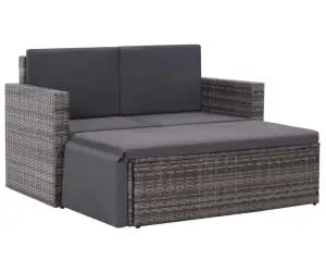 vidaXL Set mobilier de grădină cu perne, 2 piese, gri, poliratan